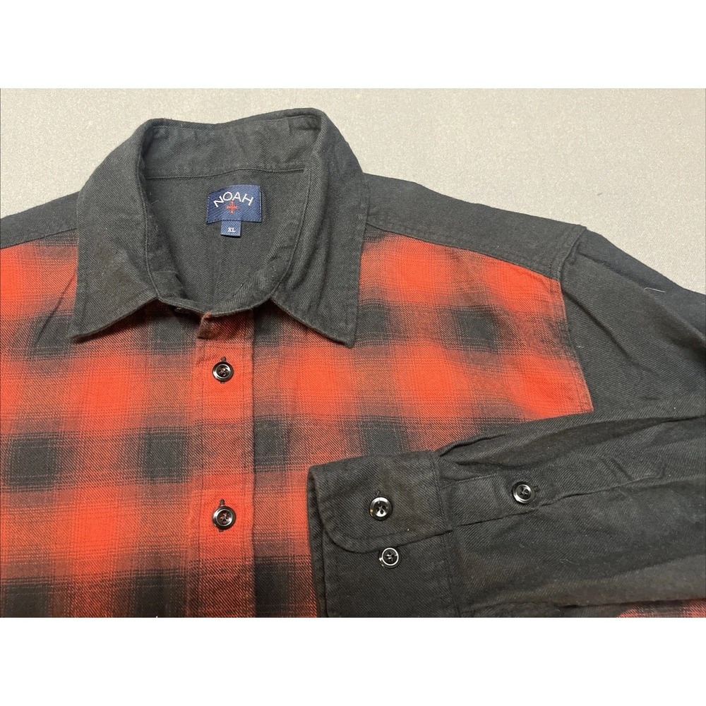 NOAH Mens Red Black Plaid Flannel Button Down Shirt Long Sleeve Size XL